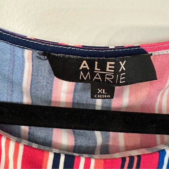 Alex Marie Women’s Sleeveless Multicolor Striped Side Ruched Blouse Sz XL GUC - Picture 4 of 7